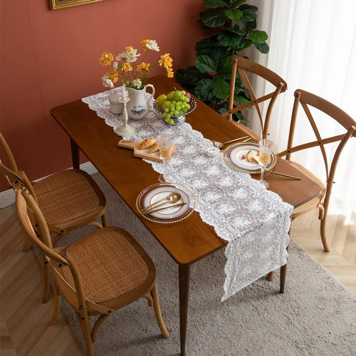 Chemin de table dentelle florale beige style bohème - vue 5 sur 7