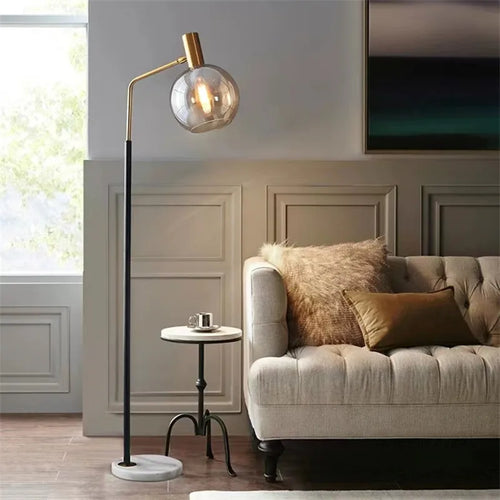 lampadaire doré et noir en métal et verre élégant - vue 2 sur 9