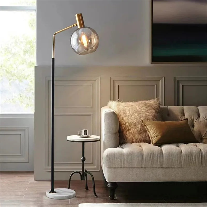 lampadaire doré et noir en métal et verre élégant - vue 2 sur 9