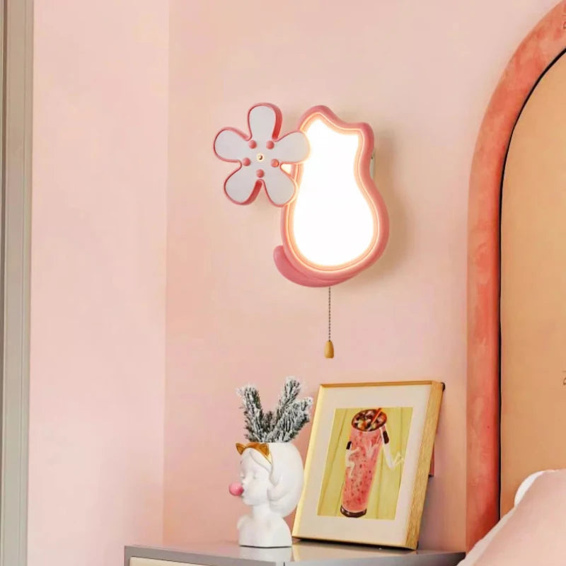 applique murale mignonne avec chat et fleur pour enfant - vue 3 sur 9