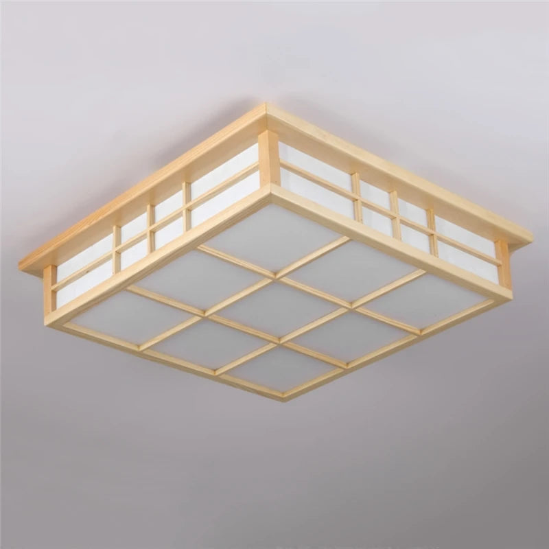 plafonnier carré en bois japonais led moderne restaurant - vue 6 sur 7