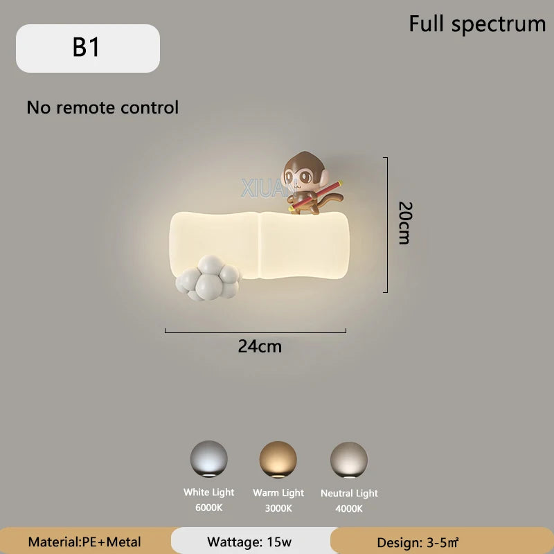 applique murale led singe panda pour enfants - vue 10 sur 23