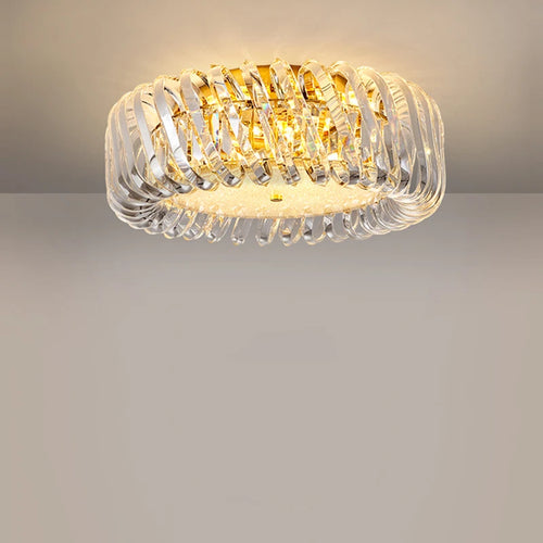 plafonnier moderne rond en cristal doré à led dimmable - vue 3 sur 16
