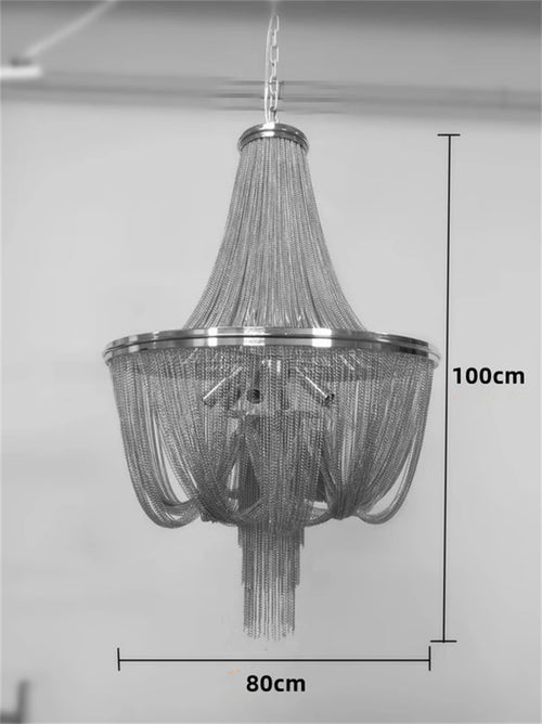 lustre moderne à pampilles en aluminium doré avec chaîne décorative - vue 13 sur 12