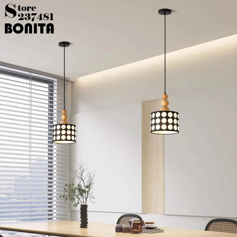 lustre rétro à pois en noyer pour décoration intérieure - vue 5 sur 8