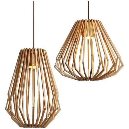 Nordic Wooden Cage Chandelier For Living Room Dining Study Modern Solid Wood Art Led Lamp Indoor Lighting Home Decor - vue 2 sur 8