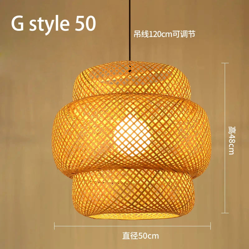 lustre style chinois fait main en bambou tissage pastoral vintage - vue 13 sur 30