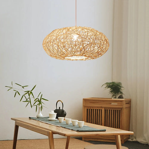 suspension moderne en rotin style chinois décoratif loft - vue 4 sur 7
