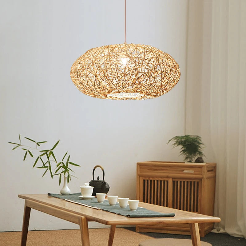 suspension moderne en rotin style chinois décoratif loft - vue 3 sur 7