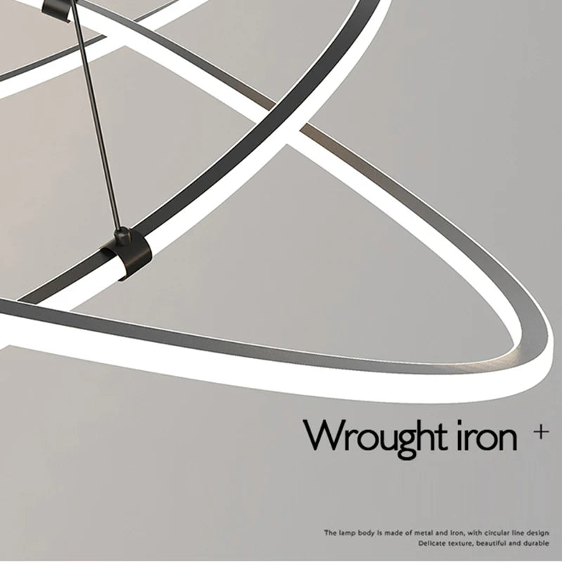 Black White Art Design Bedroom Pendant Lamps 60cm 80cm 100cm Minimalist Spiral Ring Hanging Light for Living Room Dining Room - vue 5 sur 11
