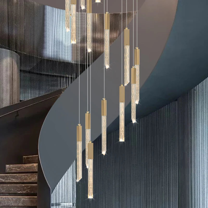 lustre en or lampe d'escalier moderne LED éclairage intérieur en cristal spirale - vue 6 sur 17