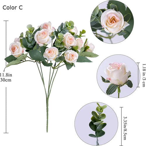bouquet de roses artificielles avec eucalyptus et pivoine décoratif - vue 11 sur 12