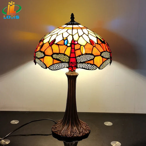 lampe à poser libellule style tiffany pour éclairage rétro et cadeau - vue 3 sur 6
