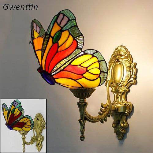 applique murale tiffany papillon décor méditerranéen vitrail miroir - vue 3 sur 13