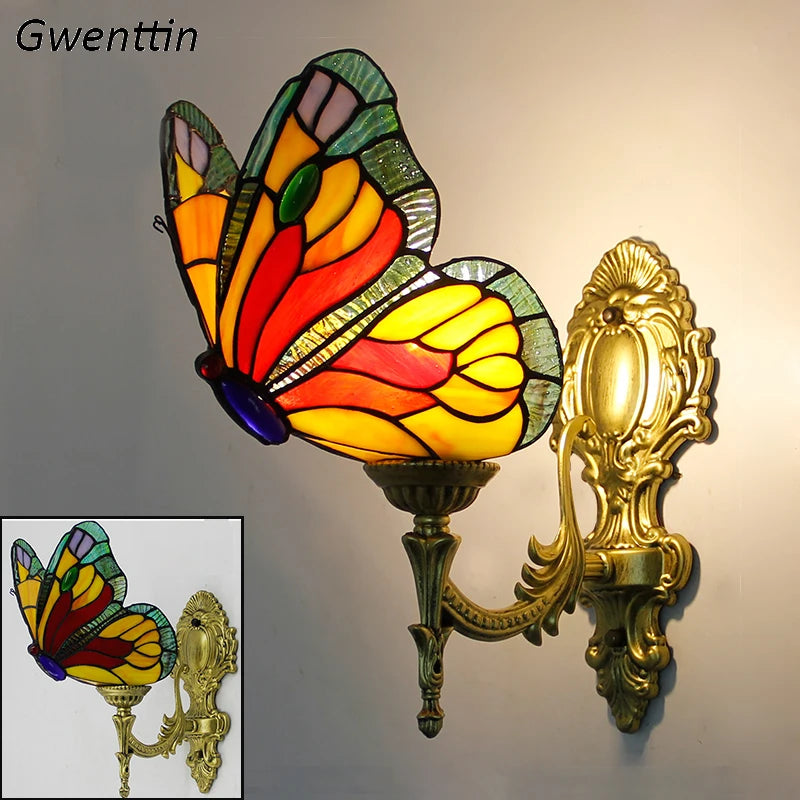 applique murale tiffany papillon décor méditerranéen vitrail miroir - vue 2 sur 13