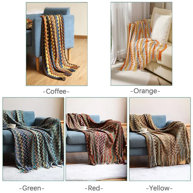 Plaid bohème tissé à pompons doux canapé lit - vue 6 sur 6
