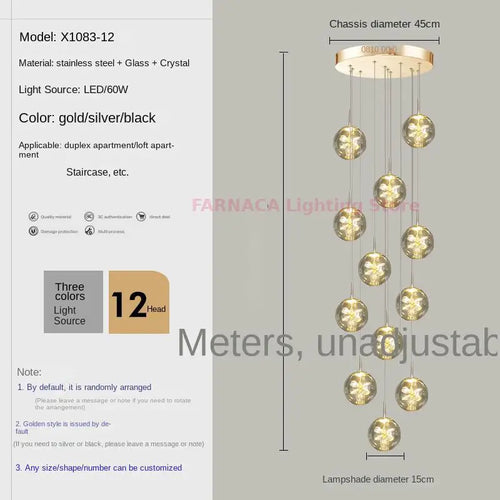 Remote control stair chandelier Nordic creative duplex dining room light lift high living room, apartment decorative chandelier - vue 10 sur 20