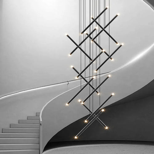 Lustre moderne LED lustre d'escalier lustre de salon longue colonne terrasse intérieure les couloirs Suspension de grenier - vue 2 sur 18