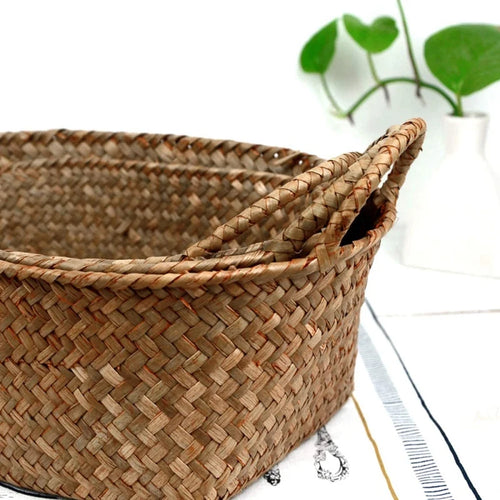 panier de rangement en paille tissé à la main pour divers usages - vue 3 sur 7
