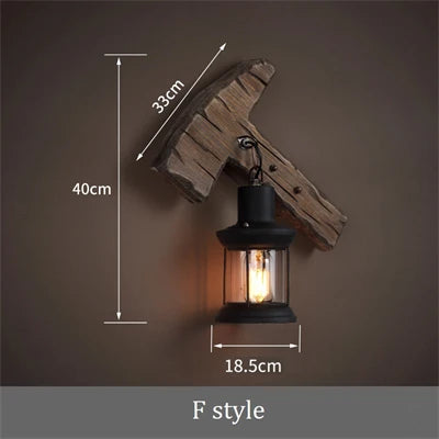 applique murale industrielle en bois style loft vintage - vue 14 sur 19