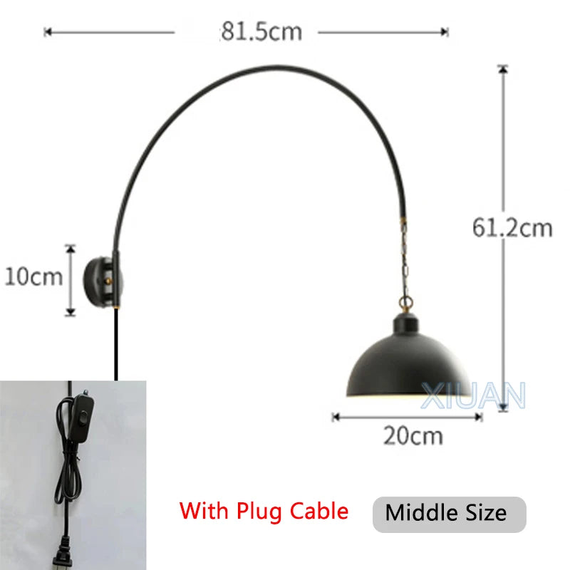 Long Pole Wall Lamps Industrial Vintage Living Room Wall Light Long Swing Arm Restaurant Dining Table Wall Mount Lights Black - vue 8 sur 14