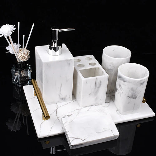 ensemble d'accessoires de salle de bain en marbre décoratifs 5 pièces - vue 3 sur 6