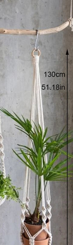 support de plante en macramé suspendu fait main en coton naturel - vue 17 sur 23