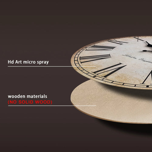 horloge murale en bois rétro à chiffres romains silencieuse et décorative - vue 4 sur 7