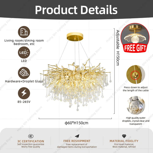 lustre suspendu en cristal design pour intérieur élégant - vue 6 sur 12