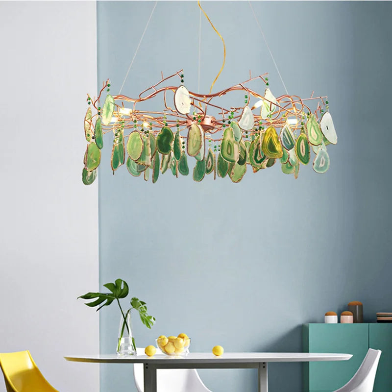 Ring Ceiling Lights Pendant Light Modern Agate Stone Chandelier In Rose Gold For Living Room Dining Room Kitchen Hallway,25.5" - vue 3 sur 7