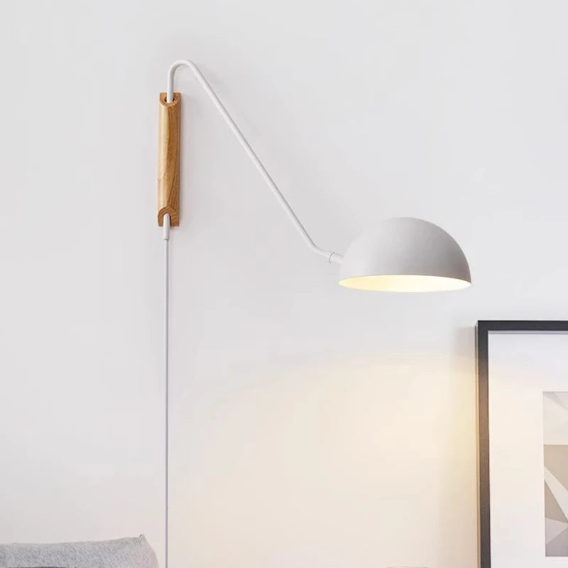 Nordic Bedroom Bedside Wall Lamps Plug In Wall Sconce Black White Iron Lampshade Swing Long Arms Wall Mounted Light E27 - vue 2 sur 14