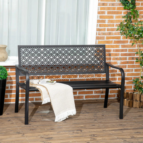 banc de jardin en acier deux places avec dossier décoratif - vue 3 sur 7
