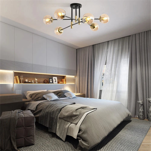 lustre nordique moderne led avec boules de verre - vue 4 sur 18