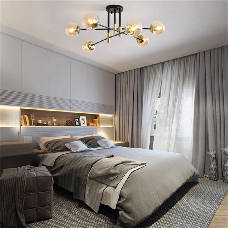 lustre nordique moderne led avec boules de verre - vue 3 sur 18