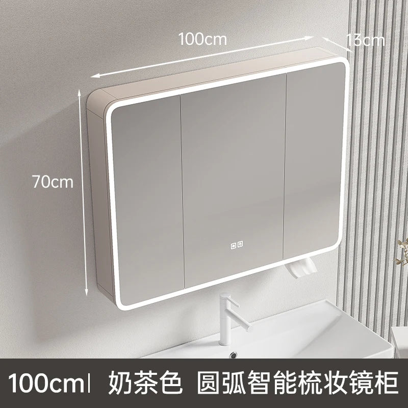 armoire circulaire en aluminium avec miroir éclairage intelligent et rangement - vue 30 sur 32