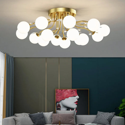 sandyha lustre led étoile avec boule de verre et cristal - vue 4 sur 18