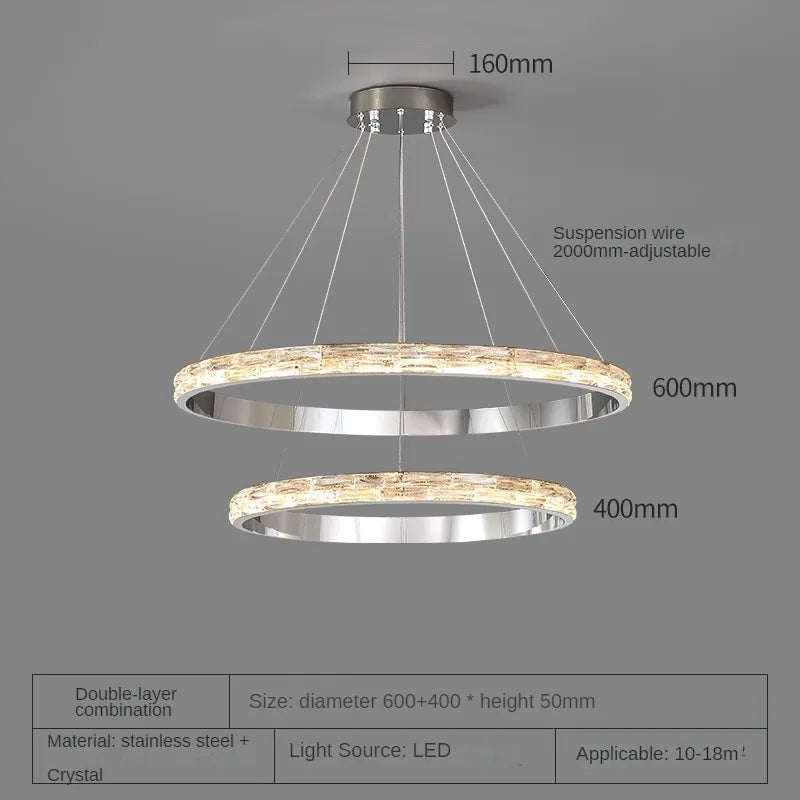 suspension en cristal luxueuse en acier inoxydable moderne - vue 10 sur 12
