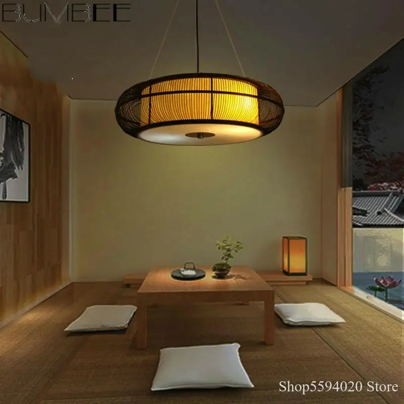lustre en bambou fait main style moderne et élégant - vue 4 sur 10
