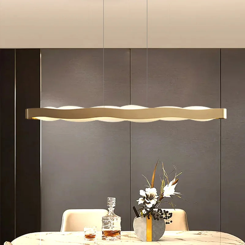 lustre moderne en acier inoxydable design vague pour décoration intérieure - vue 5 sur 12