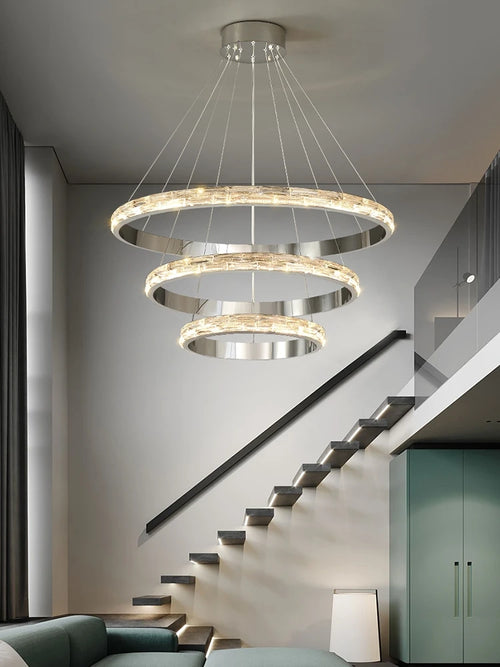 suspension en cristal luxueuse en acier inoxydable moderne - vue 2 sur 12
