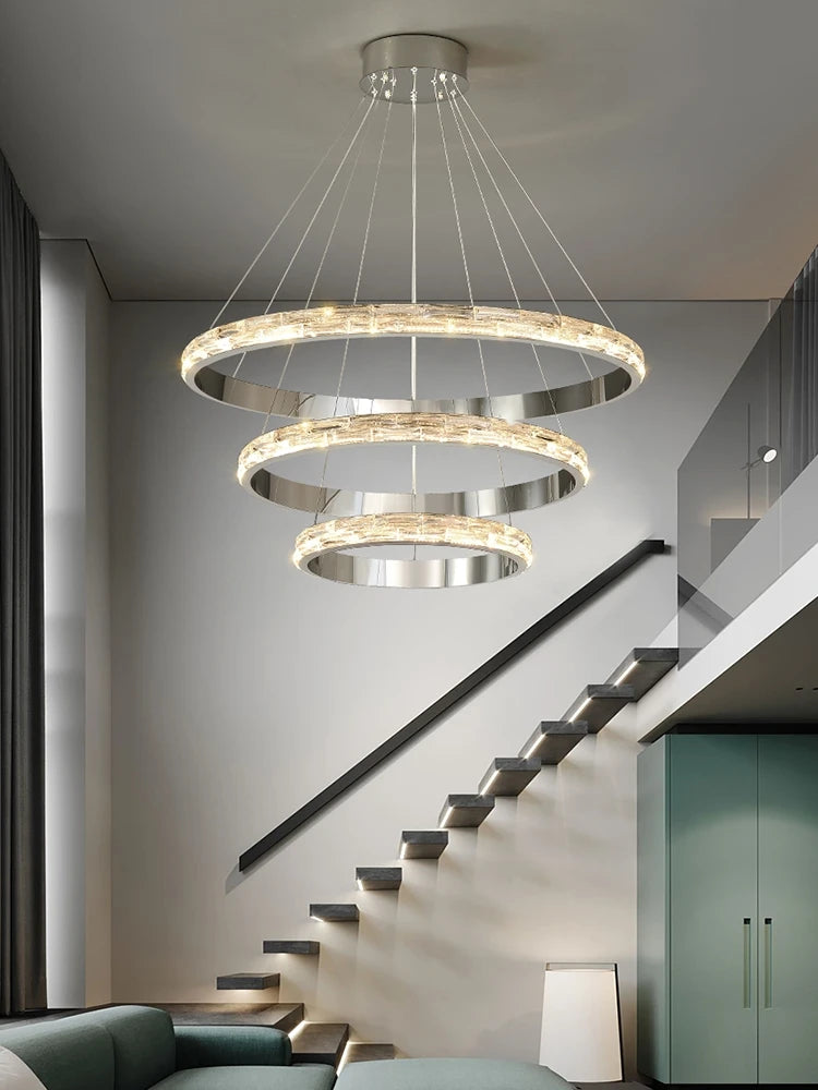 suspension en cristal luxueuse en acier inoxydable moderne - vue 1 sur 12