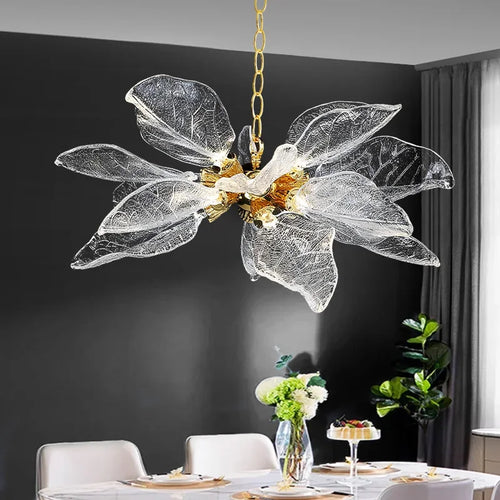 lustre moderne en verre de résine en forme de feuille pour intérieur - vue 4 sur 9