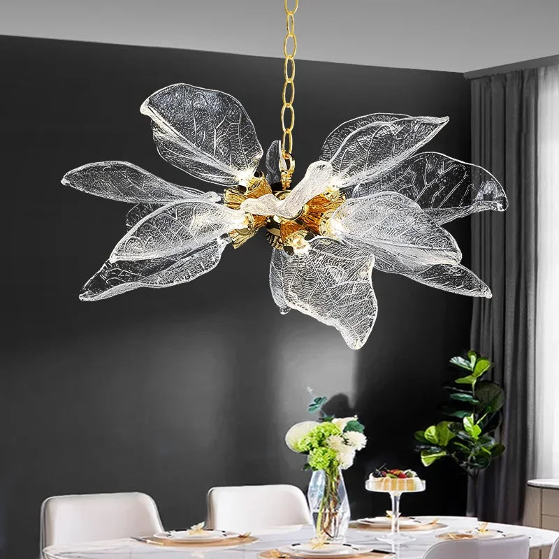 lustre moderne en verre de résine en forme de feuille pour intérieur - vue 3 sur 9
