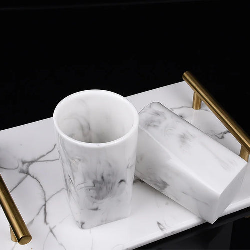 ensemble d'accessoires de salle de bain en marbre décoratifs 5 pièces - vue 2 sur 6