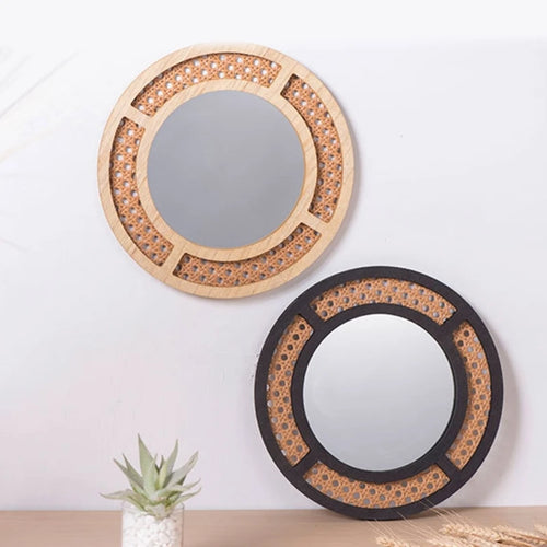 miroir rond en rotin pour décoration bohème intérieure - vue 2 sur 8