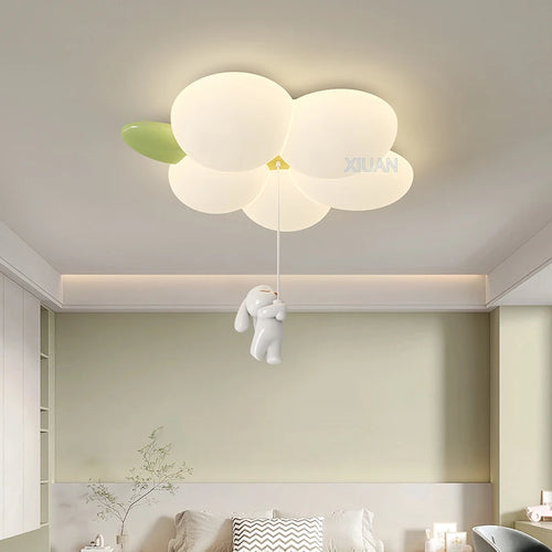 Modern Simple Children's Room Ceiling Lamps with White PE Flower Sconces White Rabbit Girl Boy Baby Kids Bedroom Hanging Light - vue 5 sur 8