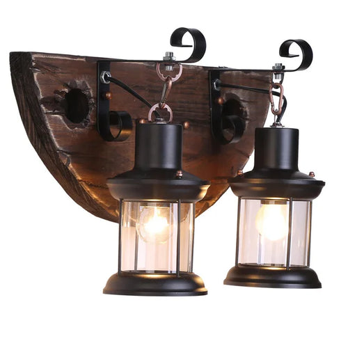 Applique murale LED industrielle rétro en bois - vue 2 sur 21