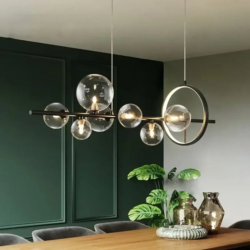 lustre moderne led avec boules de verre suspendues - vue 4 sur 8
