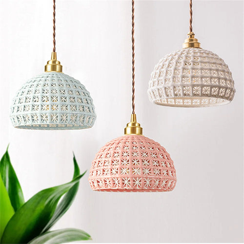 suspension LED en laiton et céramique style nordique rétro - vue 3 sur 9