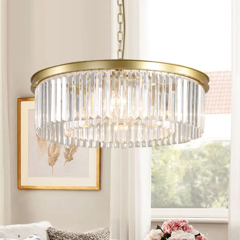 suspension rétro en métal doré design avec cristal à LED - vue 3 sur 26